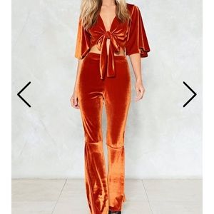 Velvet flare pants & wrap crop set
